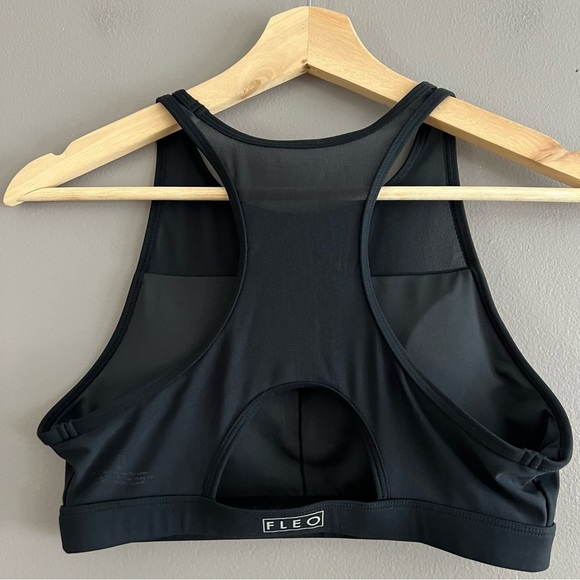Fleo High Neck Mesh Active Sport Bra Padded Black Sz Medium - Picture 2 of 9